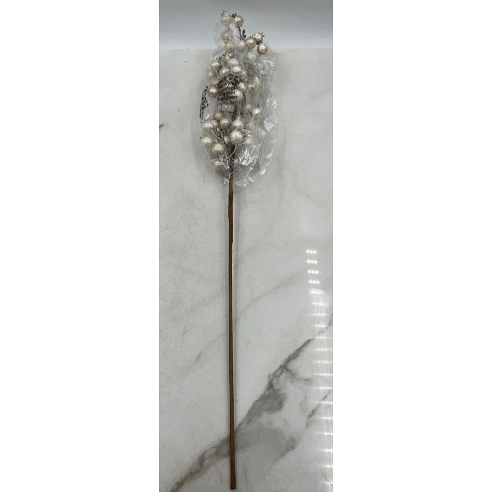 Balsam Hill Berry Christmas Tree Picks Champagne Gold Glitter 27 Inch" Set of 6